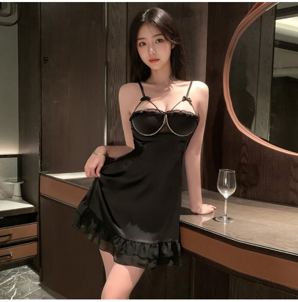 FEE ET MOI - Luxury Rhinestone Embellished Cami Nightdress (Black) FEE ET MOI - Luxury Rhinestone Embellished Cami Nightdress (Black)